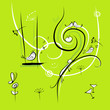 Green background with funny birds for your design