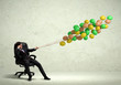 Businessman holding balloons