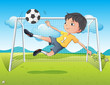 A young gentleman kicking a soccer ball