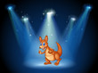 A kangaroo at the center of the stage with spotlights