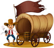 A carriage with an armed old man