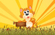 Vektor: A tiger holding an empty wooden signboard A tiger holding an empty wooden signboard