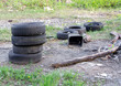 Old tires in forest