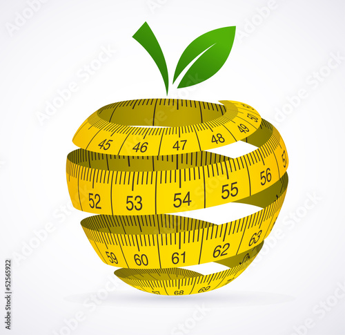 Vector: Apple and measuring tape, Diet symbol Apple and measuring tape, Diet symbol