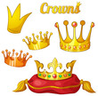 Vektor: Set of royal gold crowns with gems isolated on white Set of royal gold crowns with gems isolated on white