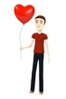3d render of cartoon character with heart balloon