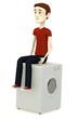 3d render of cartoon character on wash machine