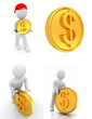 Set of 3d small man with gold dollar coin