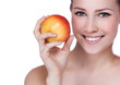 Foto: Portrait of girl with red apple Portrait of girl with red apple