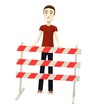 3d render of cartoon character with traffic barrier