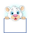 Vettoriale: cute little polar bear holding blank sign cute little polar bear holding blank sign