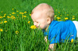 the kid smells flowers