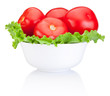 Fresh juicy red tomatoes with lettuce in Bowl isolated on white