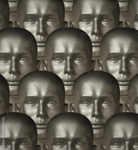 Illustration: Metallic robot androids one with human eyes Metallic robot androids one with human eyes