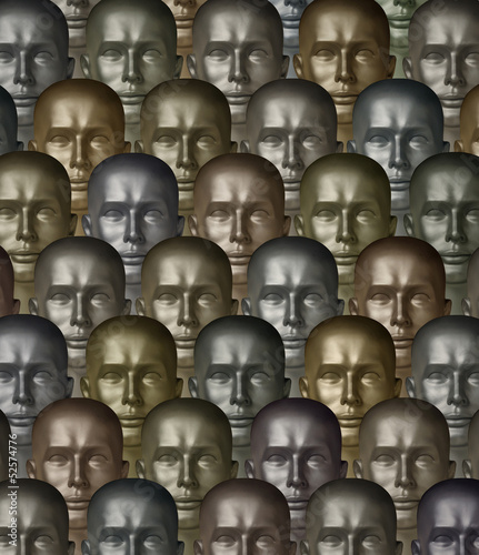 Illustration: Metallic robot androids one with human eyes Metallic robot androids one with human eyes