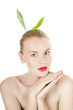 Emotional portrait. Beautiful  girl performs a charming  bunny.