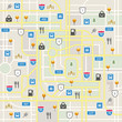 City map with navigation icons
