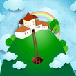 Fantasy landscape with village