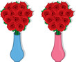 Isolated roses in blue and pink vases