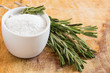 Salt in bowl on table
