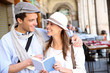 Trendy in love couple visiting European capital