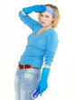 Foto: Cleaning woman is stressed out after doing housework Cleaning woman is stressed out after doing housework