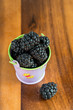 Fresh blackberries in a decorative bucket
