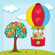 bear flies on a balloon   near with tree from  of buttons