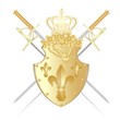 Shield, crown and weapons