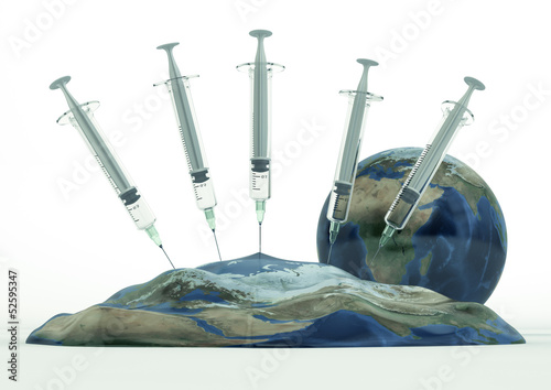 Illustration: Earth deflated by syringes Earth deflated by syringes