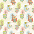 Cute cartoon owls fantasy coloful pattern