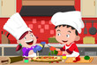 Vector: Kids making pizza in the kitchen Kids making pizza in the kitchen