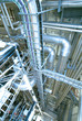 Industrial zone, Steel pipelines and cables in blue tones