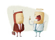 angry angel businessman shouting a demon businessman
