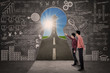 Business partner look for marketing success strategy concept