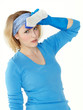 Foto: Cleaning woman is stressed out after doing housework Cleaning woman is stressed out after doing housework