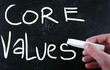 Ethics concept - core values handwritten with white chalk on a b