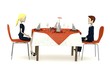 3d render of cartoon characters sits on restaurant