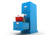 Documents flying into filing cabinet