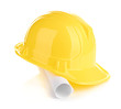 yellow helmet and roll paper