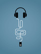 MP3 player, headphones, treble clef