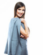Portrait of happy young business woman white background isolate