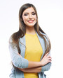 Young casual woman style isolated over white background. studio