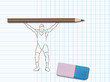 Dessin de sport sur cahier d'école : haltérophile