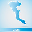 Vector: shiny icon in form of Corfu island, Greece shiny icon in form of Corfu island, Greece