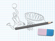 Dessin de sport sur cahier d'école : basket