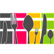 Vector: Colored band with kitchen cutlery Colored band with kitchen cutlery
