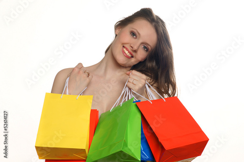 Photo: Junge Frau mit Einkaufstüten Junge Frau mit Einkaufstüten