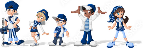 Vector: Group of hipster cartoon young people. Cool teenagers. Group of hipster cartoon young people. Cool teenagers.