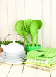 Kitchen settings: utensil, potholders, towels and else
